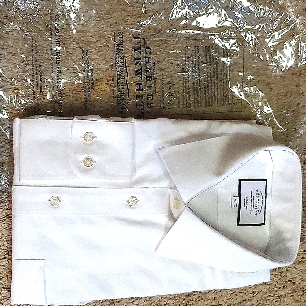 NEW Charles Tyrwhitt Men's White Long Sleeve Twill Button Shirt